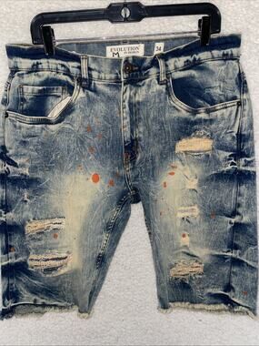 Evolution in Design Men's Heavily Distressed Denim Shorts Size: 34